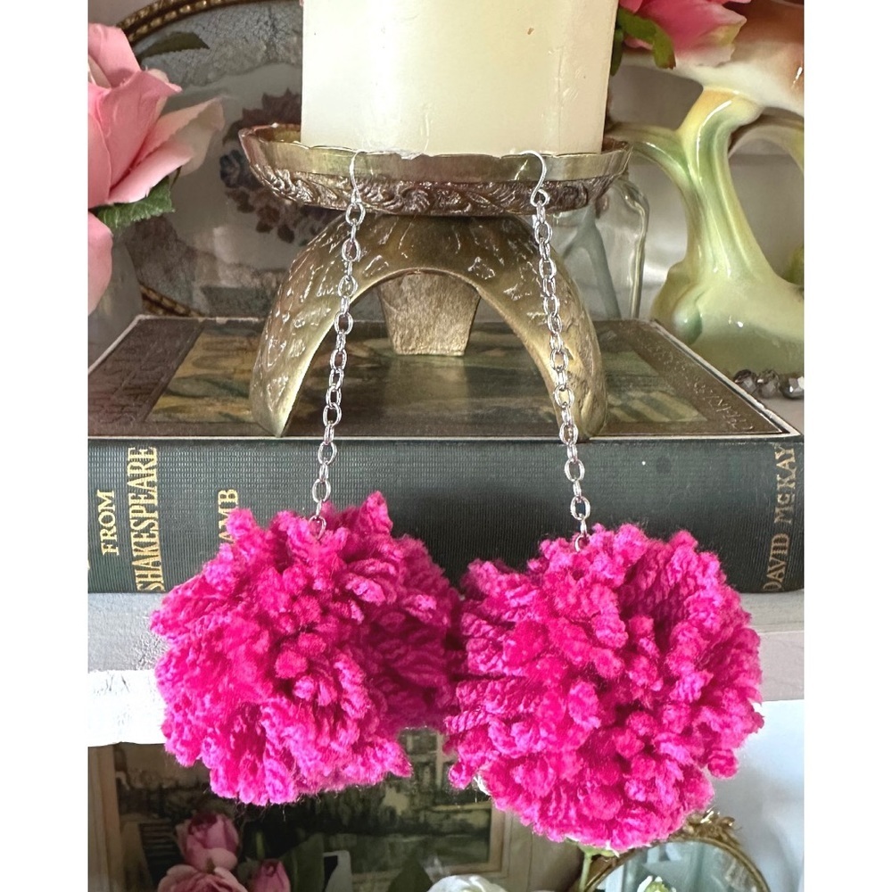 Hot pink Pom Pom earrings